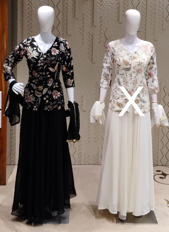 Georgette Black Wedding Wear Sequins Work Readymade Indo Western